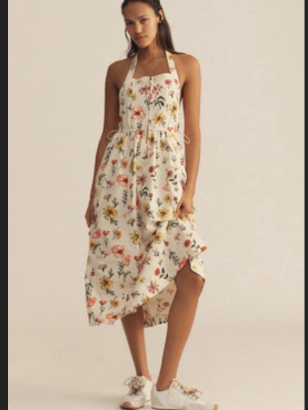 Anthropologie White Floral Halter Midi Dress